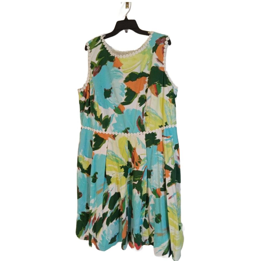London Times Summer Dress Women's Size 22W Multi Pleated Bottom Zipper Pockets